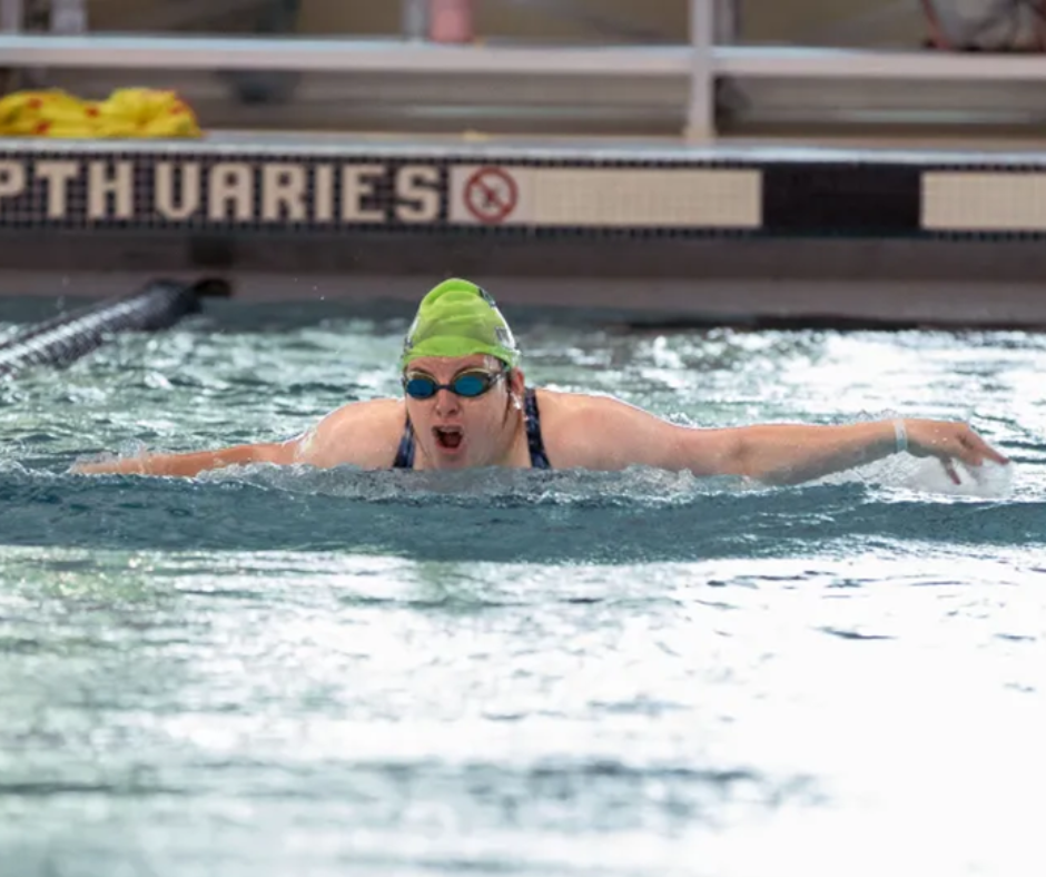 Anne Norby found competing in the Special Olympics 50-Meter Fly. Photo Credit: Conor Lange